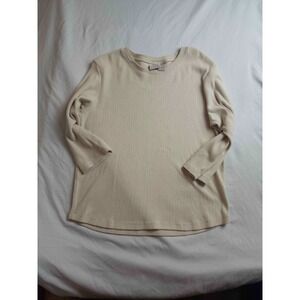 Fiorlini International Shirt Womens Large Tan Waffle Knit Thermal Long Sleeve